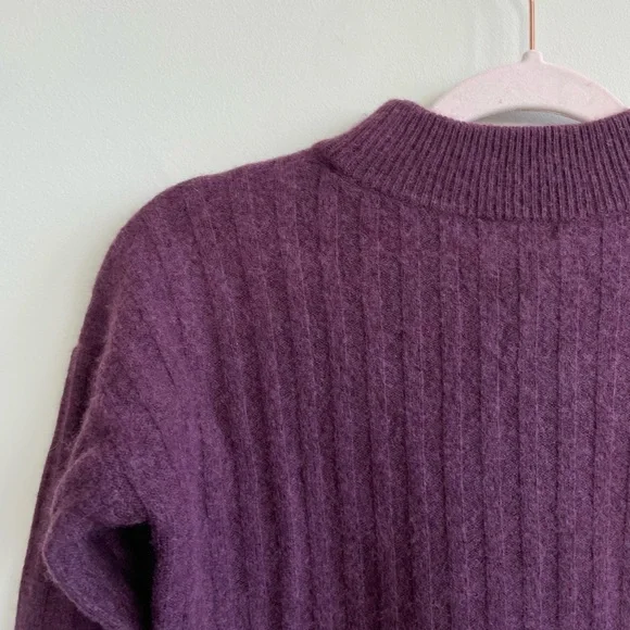 Madewell Wool Blend Mock Neck Cropped Sweater Plum Purple Ribbed - Picture 10 of 11